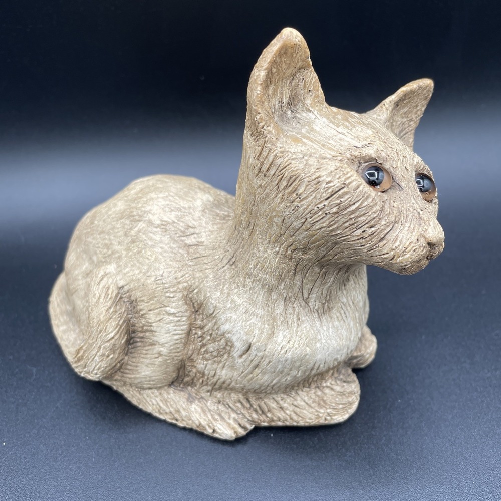 Vintage 1989 Art Craft Designs Of S.C. Ceramic Cat Sculpture Figurine Glass Eyes